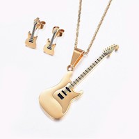 Set de Collar y Aretes Mujer Guitarra SE000085 - Acero Inoxidable 304 Dorado